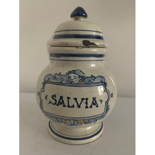 172 - Vintage Terracotta And Glazed Pot Having The Word Salvia (Sage).
17 cms h