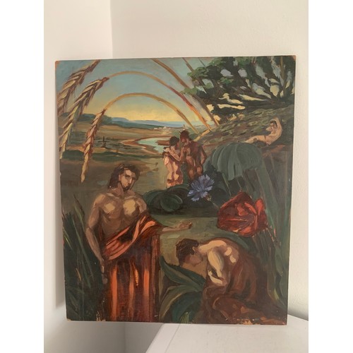 191 - Vintage Oil Painting  On Board Depicting The Garden Of Éden 
37 x 42 cms