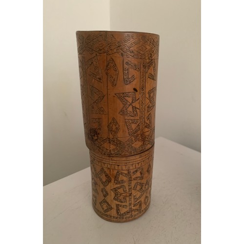 195 - 19th/20thc Heavily Decorated Tribal Bamboo Betel Nut Lime Container From TIMOR
15 cms h