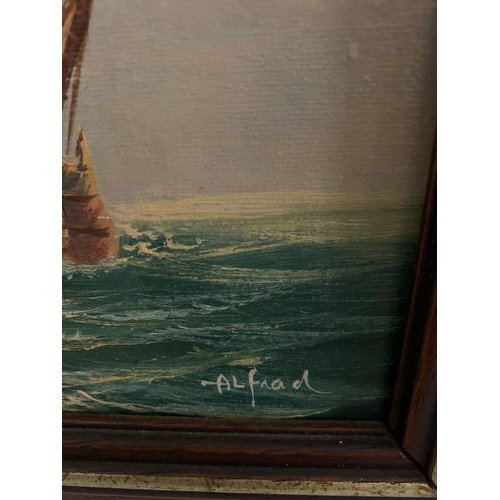 176 - Vintage Framed Oil On Canvas Of A Sailing Ship Signed
38 x 32 cms