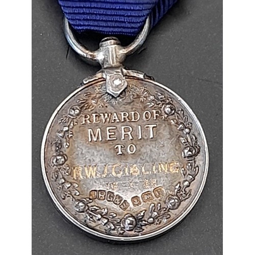 428 - Silver Hallmarked Reward of Merit miniture medal to RWJ. GIBLING Awarded on 15..38 by the Marine Soc... 