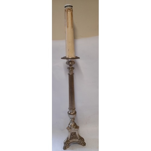 530 - Large Antique Church Floor Standing Lamp in the form of a large Pricket candlestick With Lion Paw Fe... 