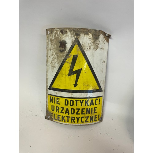 514 - Similar To Previous Lot Vintage Enamel Warning Sign Lightning Bolt.