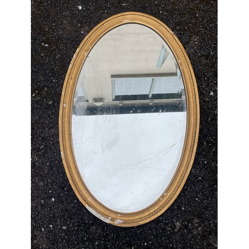 532 - Vintage Oval Bevel Edged Gilt Plaster Framed Mirror. 92 x 56 cms