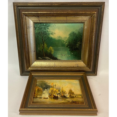 540 - Continental Painting Signed Bottom Right Of Ducks On Water Along With One Other (2)Largest 50 x 44 c... 