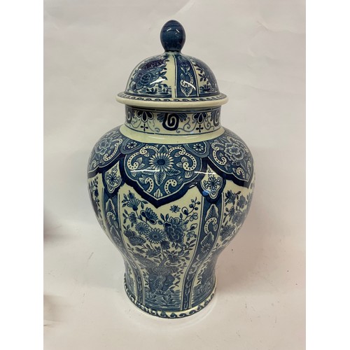 542 - Blue And White Delft Lidded Vase. 35cms High