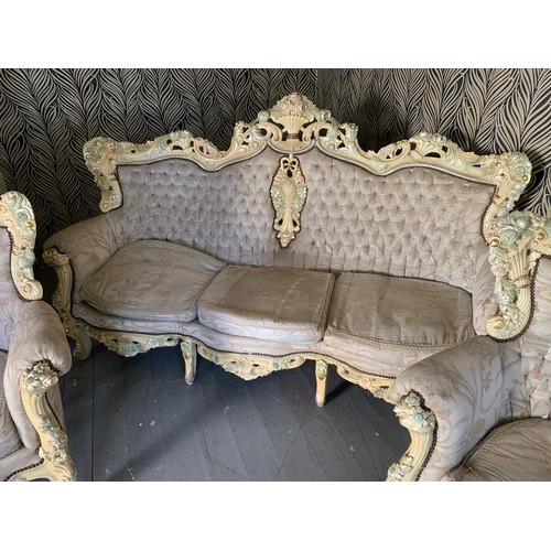 20A - French Painted  Royal Sofa Set Comprising Of A Three Seater Sofa Along With Two Large Chairs. (3)