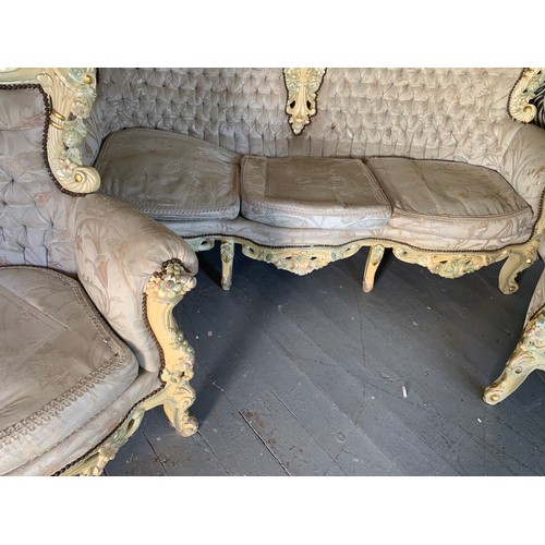 20A - French Painted  Royal Sofa Set Comprising Of A Three Seater Sofa Along With Two Large Chairs. (3)