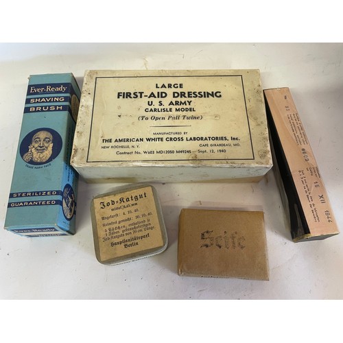 479 - WW2 American Large First Aid Dressing Unopened Along With Other Unopened Military Items To Include G... 