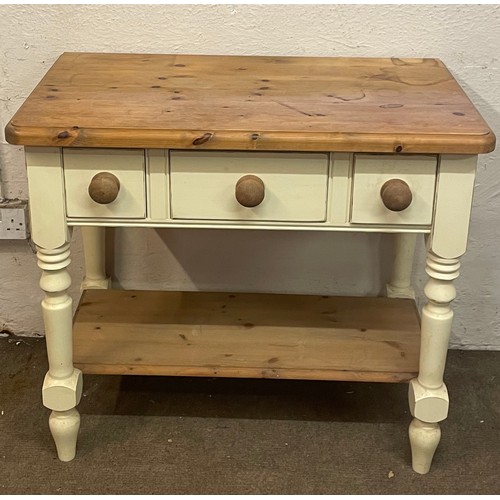 3 - Vintage Painted Pine Table With Three Central Drawers. 87 x 49 x 78 cms