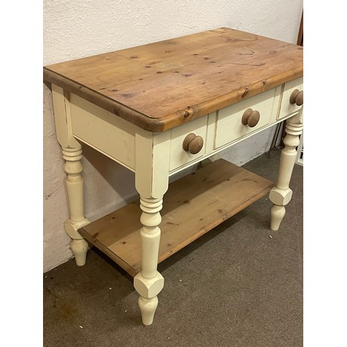 3 - Vintage Painted Pine Table With Three Central Drawers. 87 x 49 x 78 cms