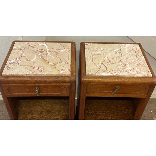 5 - Pair Of Vintage French Marble Top  Nightstands / Pot Cupboards. 41 x 34 x 84 cms (2)