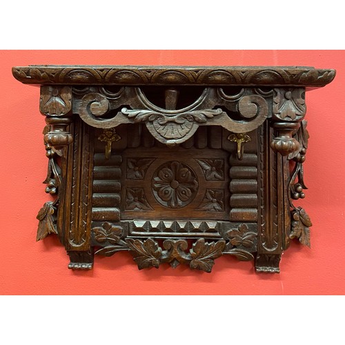 6 - Antique Carved Wood Hall Shelf. 48 x 35 x 19 cms