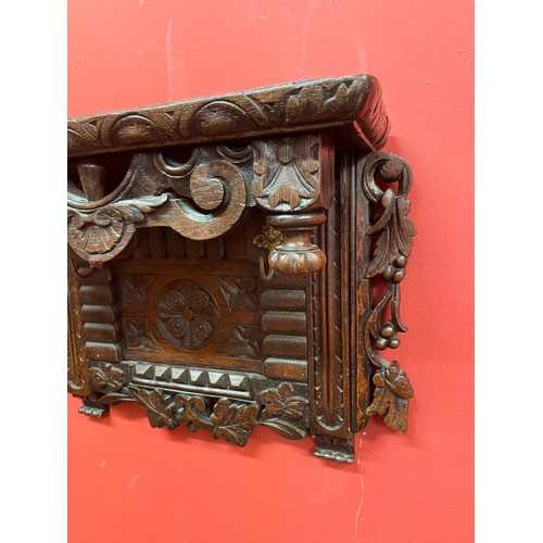 6 - Antique Carved Wood Hall Shelf. 48 x 35 x 19 cms