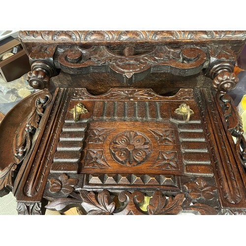 6 - Antique Carved Wood Hall Shelf. 48 x 35 x 19 cms