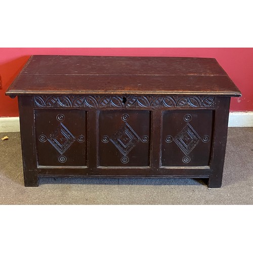 7 - Antique Coffer With Carved Decoration. 105 x 45 x 53 cms