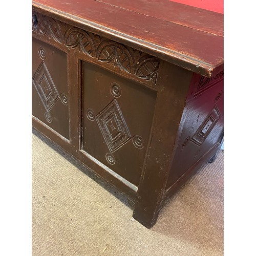 7 - Antique Coffer With Carved Decoration. 105 x 45 x 53 cms