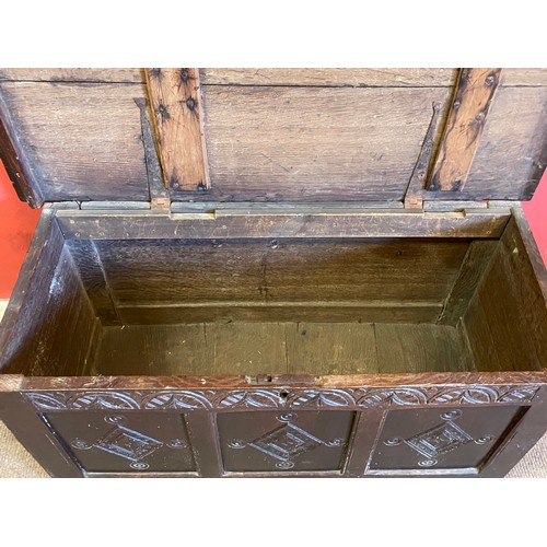 7 - Antique Coffer With Carved Decoration. 105 x 45 x 53 cms