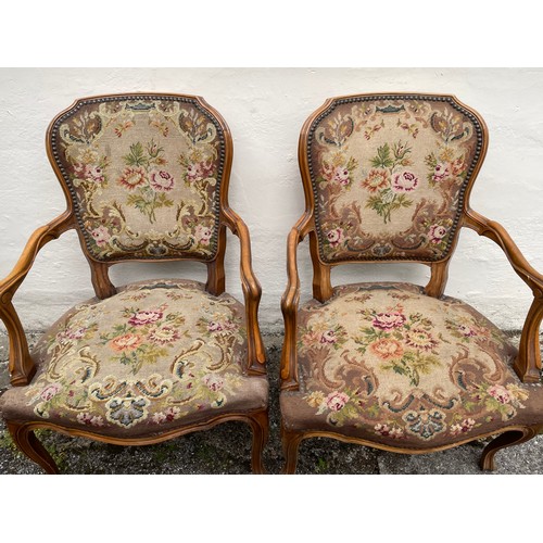 10 - Pair Of French Tapestry Louis Style Arm Chairs (2)