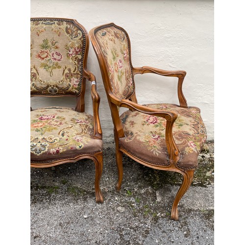 10 - Pair Of French Tapestry Louis Style Arm Chairs (2)