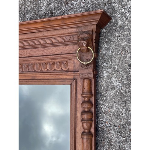 16 - Vintage French Pier Mirror With Carve Lion Head Decoration. 142 x 88 cms