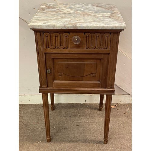 17 - French Marble Top Pot Cupboard / Nightstand. 45 x 41 x 81 cms