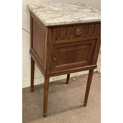 17 - French Marble Top Pot Cupboard / Nightstand. 45 x 41 x 81 cms