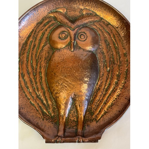 150 - Antique Hammered  Copper Wall Hanging Owl Relief Possibly Arts And Crafts. 31 x 29 cms