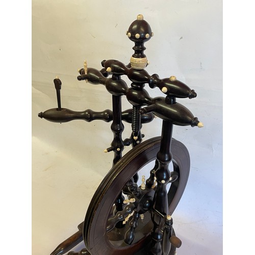 154 - Antique Spinning Wheel With Bone Decoration. 66cms High