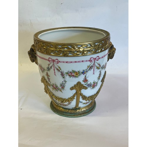 155 - Sevres Cache Pot With Stamp To Base. The Base Has Been Repaired. 32 x 27.5 cms