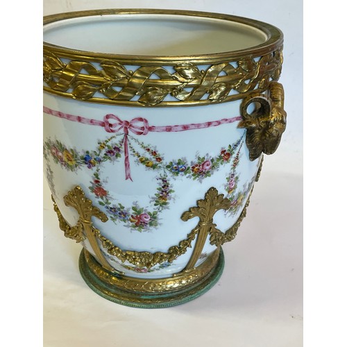 155 - Sevres Cache Pot With Stamp To Base. The Base Has Been Repaired. 32 x 27.5 cms