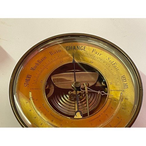 158 - Vintage Circular Brass Barometer. 17.5 cms Diameter.