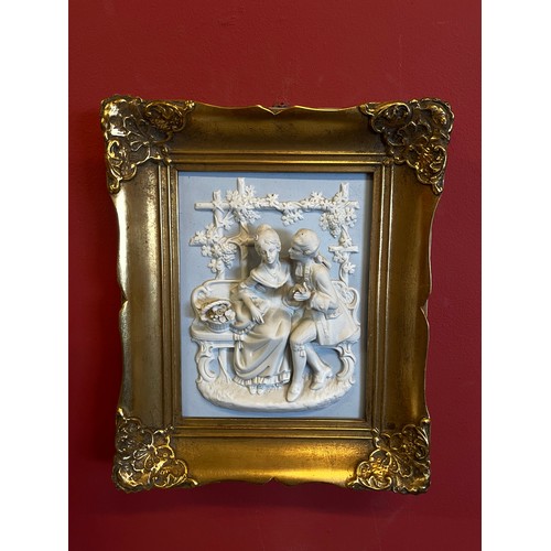 159 - Gilt Framed Figural Dresden / Meissen Classical Style Scene. 30 x 35 cms