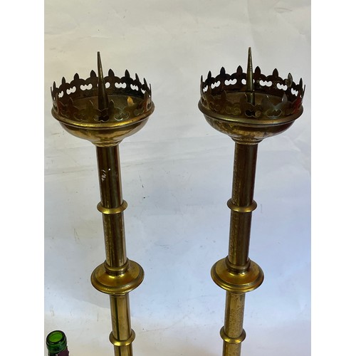 160 - Large Pair Of Brass Pricket Candle Sticks. 70 cms High (2)