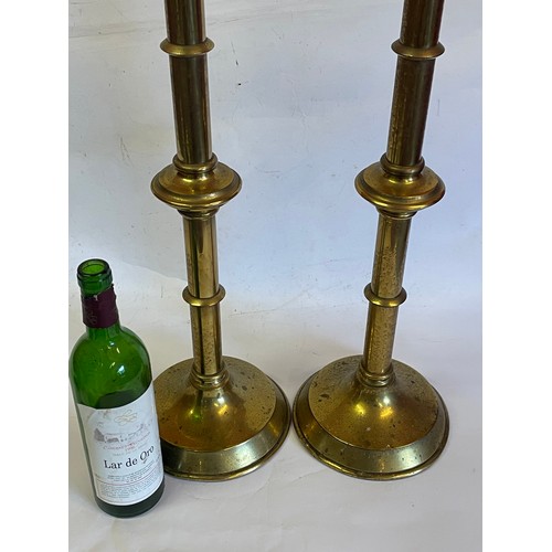 160 - Large Pair Of Brass Pricket Candle Sticks. 70 cms High (2)