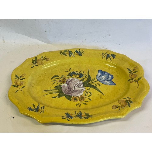 162 - Vintage French Hand Painted Ceramic Lidded Tureen Along With A Platter 45 x 34 cms .