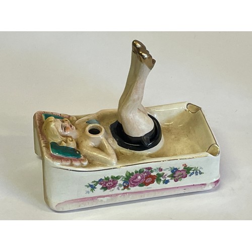 169 - Vintage Novelty Ceramic Ashtray In The Form Of A Recumbent Lady With Moving Legs. 14 x 7 x 13 cms