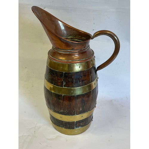 181 - Similar To Previous Lot Antique Oak And Brass / Copper Coppered Cider Jug / Stick Stand . 43 cms Hig... 