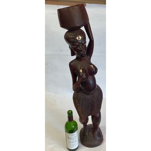 193 - Large Heavy Wood With Inlay Carved African Figure. 86 cms High.