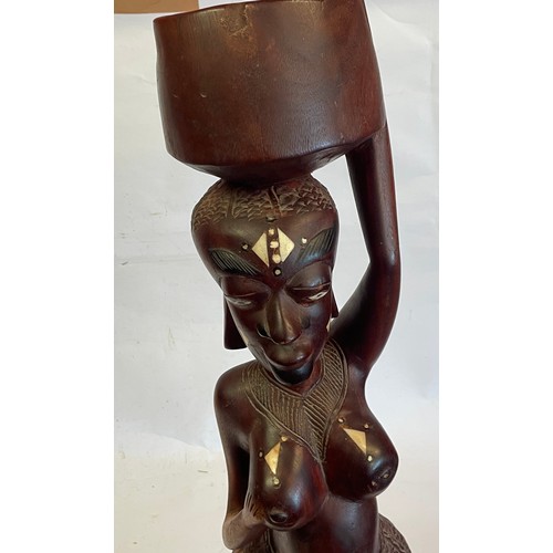 193 - Large Heavy Wood With Inlay Carved African Figure. 86 cms High.