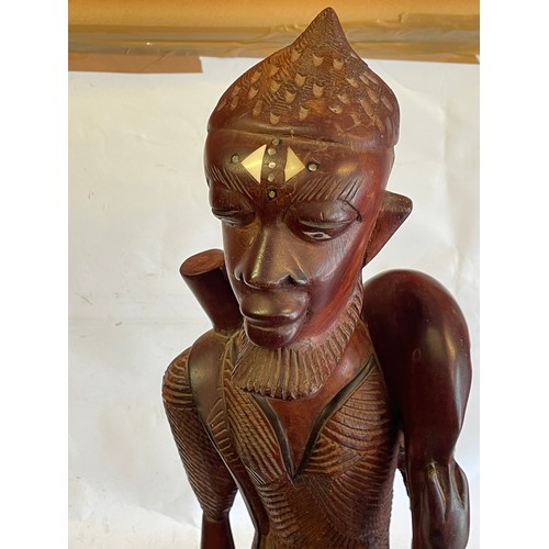 194 - Similar To Previous Lot Large Heavy Wood With Inlay Carved African Figure. 94cms High.