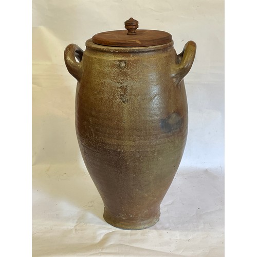 255 - Large Antique Two Handled Salt Glaze Storage Jar. 64 cms High