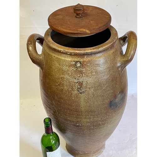 255 - Large Antique Two Handled Salt Glaze Storage Jar. 64 cms High