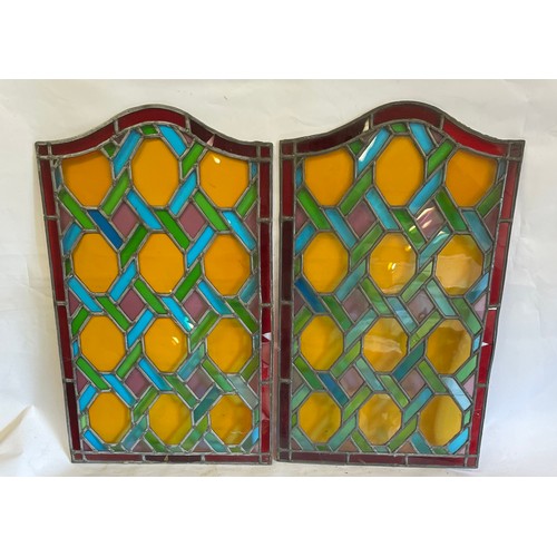 254 - Similar To Previous Lot Pair Of Vintage  Lead And Stained Glass Panels. 68 x 43.5 cms (2)