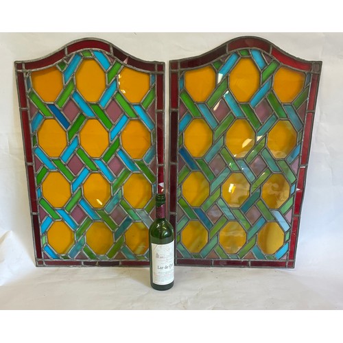 254 - Similar To Previous Lot Pair Of Vintage  Lead And Stained Glass Panels. 68 x 43.5 cms (2)