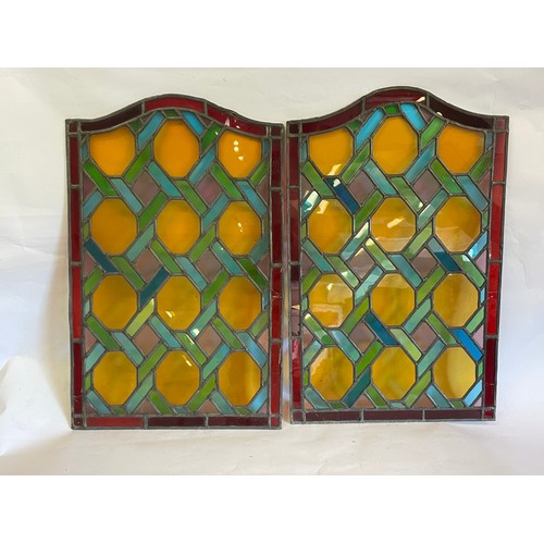 253 - Pair Of Vintage  Lead And Stained Glass Panels. 68 x 43.5 cms