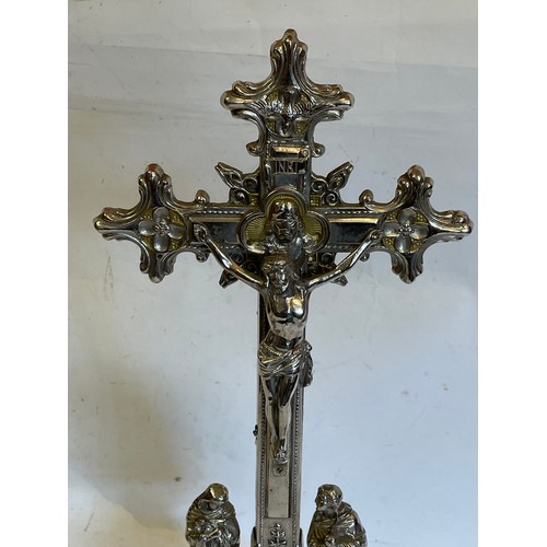 252 - White Metal Religious Altar Cross Crucifix. 45 cms High