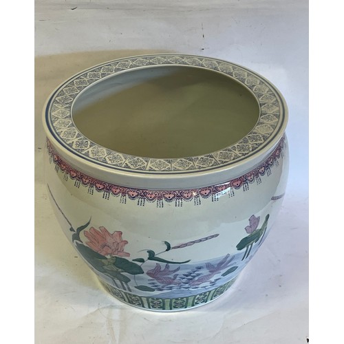 199 - Similar To Previous Lot Chinese Fish Bowl Style Ceramic Hand Painted Planter. 37 x 30.5 cms