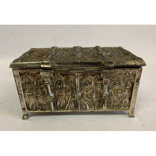 102 - Vintage White Metal Medieval Style Casket With Gothic Relief
15 x 9 x 8 cms h