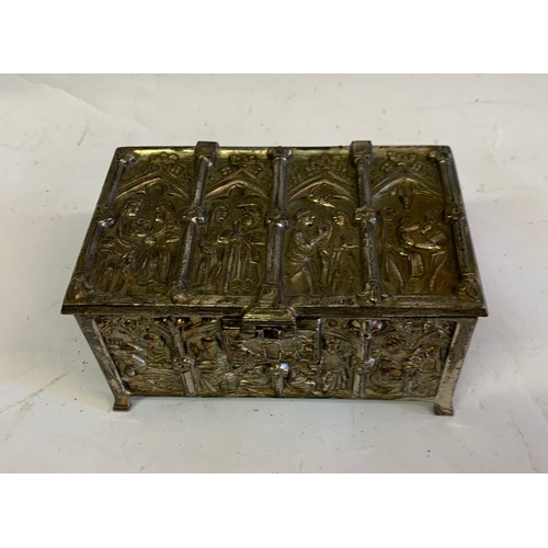 102 - Vintage White Metal Medieval Style Casket With Gothic Relief
15 x 9 x 8 cms h